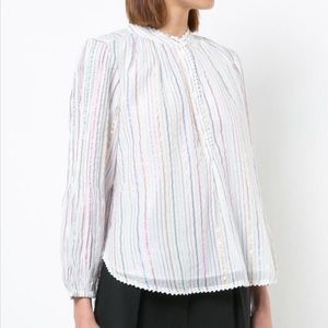 Apiece Apart Papyrus Ruffle Sleeve Blouse Metallic Stripe